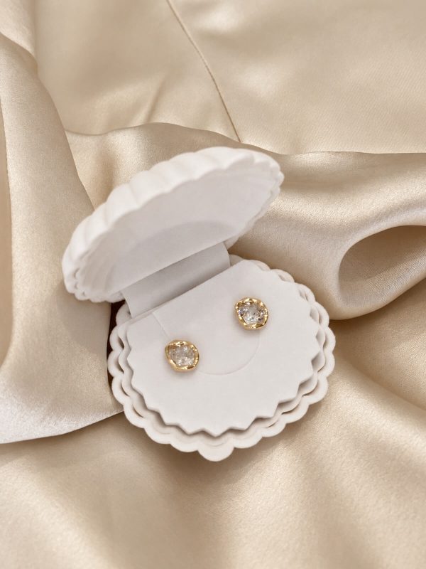 The Léonie Studs by Bone & Ivory, faceted zircon studs in organic 18K gold-plated settings
