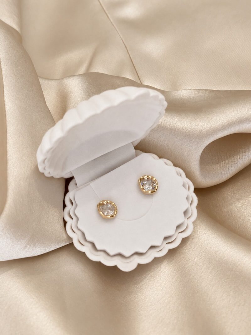 The Léonie Studs by Bone & Ivory, faceted zircon studs in organic 18K gold-plated settings