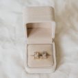 The Matrix Studs by Bone & Ivory, rectangular cubic zirconia studs in 14K gold-plated stainless steel