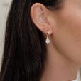 The Sidonie Earrings by Bone & Ivory, oval zircon studs with removable teardrop zircon drops in sculpted gold-plated settings